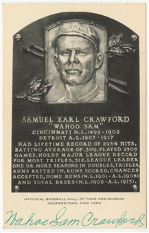 1956-63 Artvue HOF Plaque Samuel "Wahoo" Crawford Signed/Inscribed Postcard (Beckett)